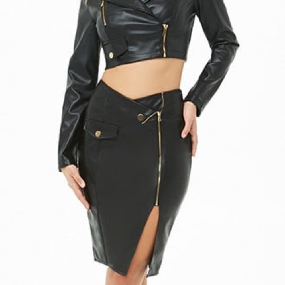 Faux Leather Moto Skirt